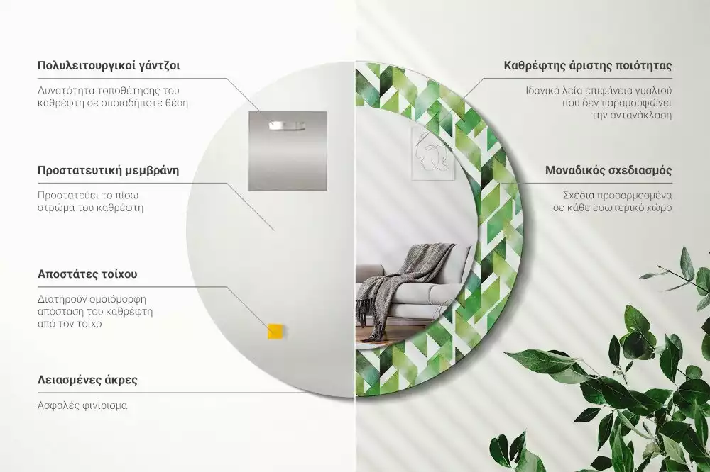 Oglindă cu decor rotundă Model chevron