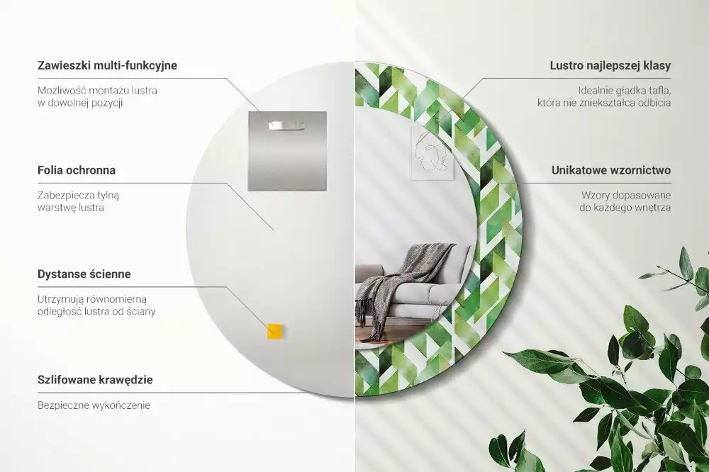 Oglindă cu decor rotundă Model chevron