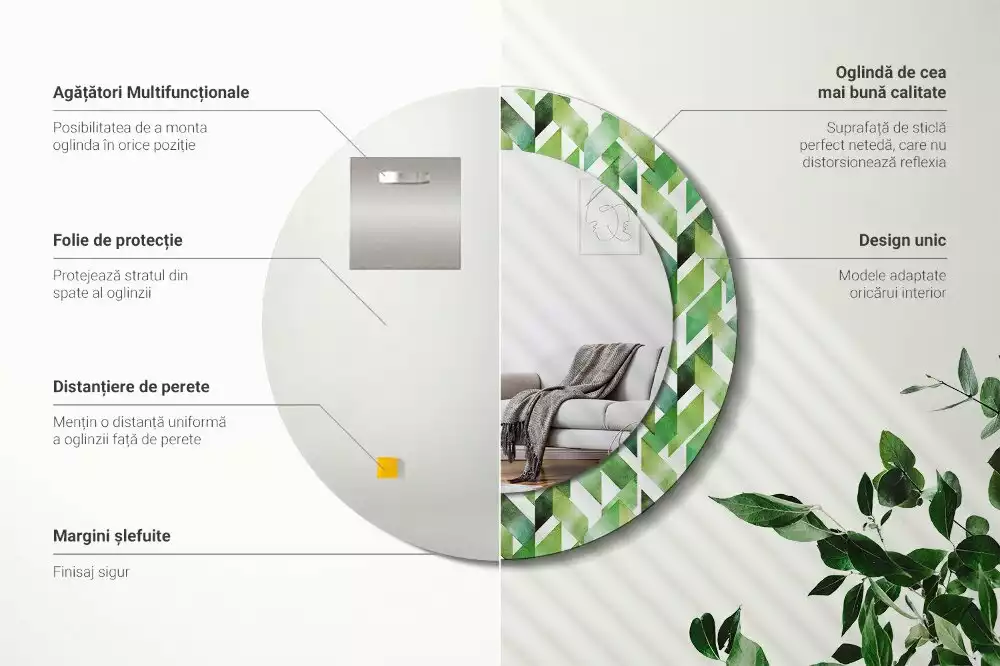Oglindă cu decor rotundă Model chevron