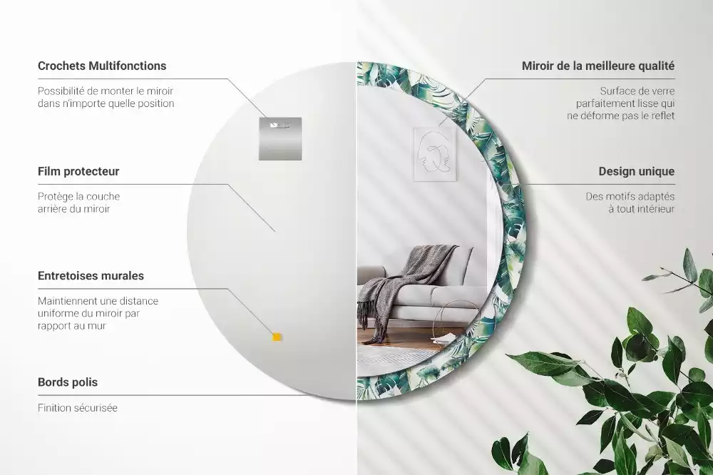 Oglindă cu decor rotundă Frunze