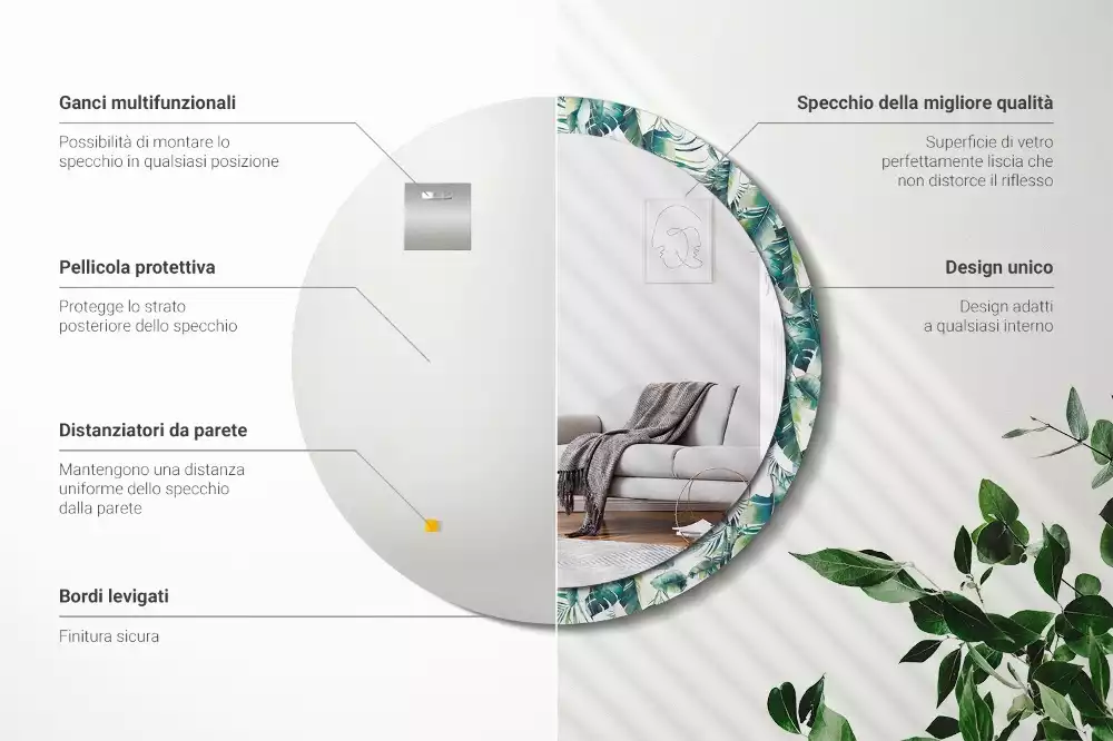 Oglindă cu decor rotundă Frunze