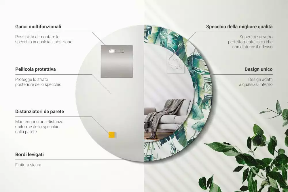 Oglindă cu decor rotundă Frunze