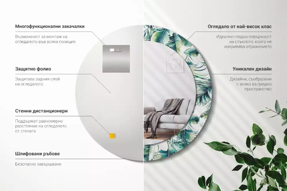 Oglindă cu decor rotundă Frunze