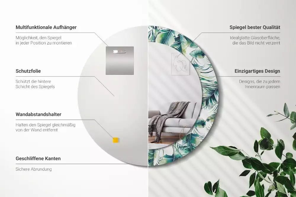 Oglindă cu decor rotundă Frunze