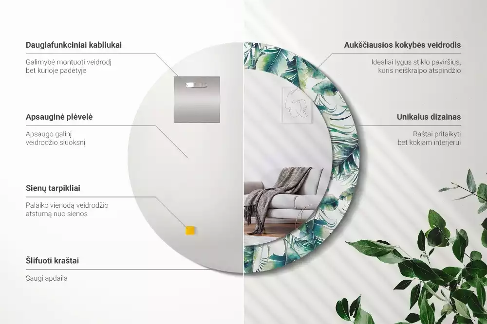 Oglindă cu decor rotundă Frunze