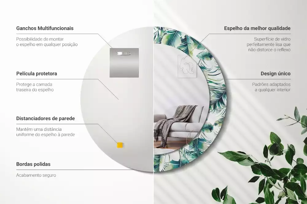 Oglindă cu decor rotundă Frunze