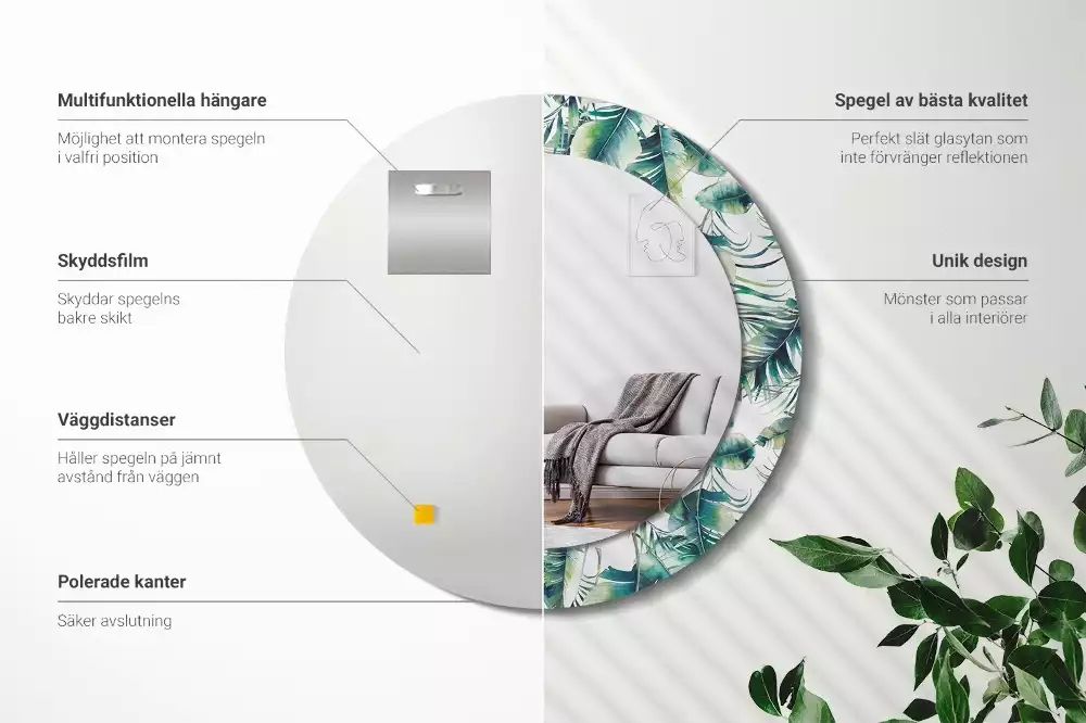 Oglindă cu decor rotundă Frunze