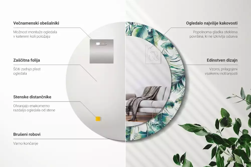 Oglindă cu decor rotundă Frunze