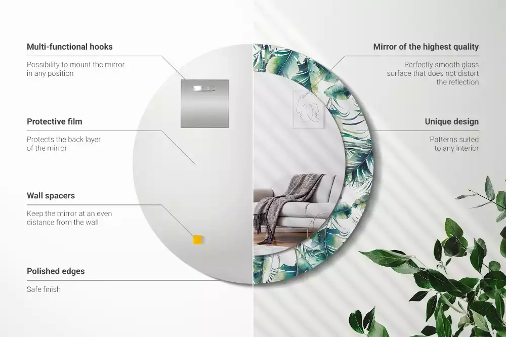 Oglindă cu decor rotundă Frunze