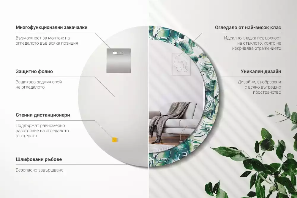 Oglindă cu decor rotundă Frunze