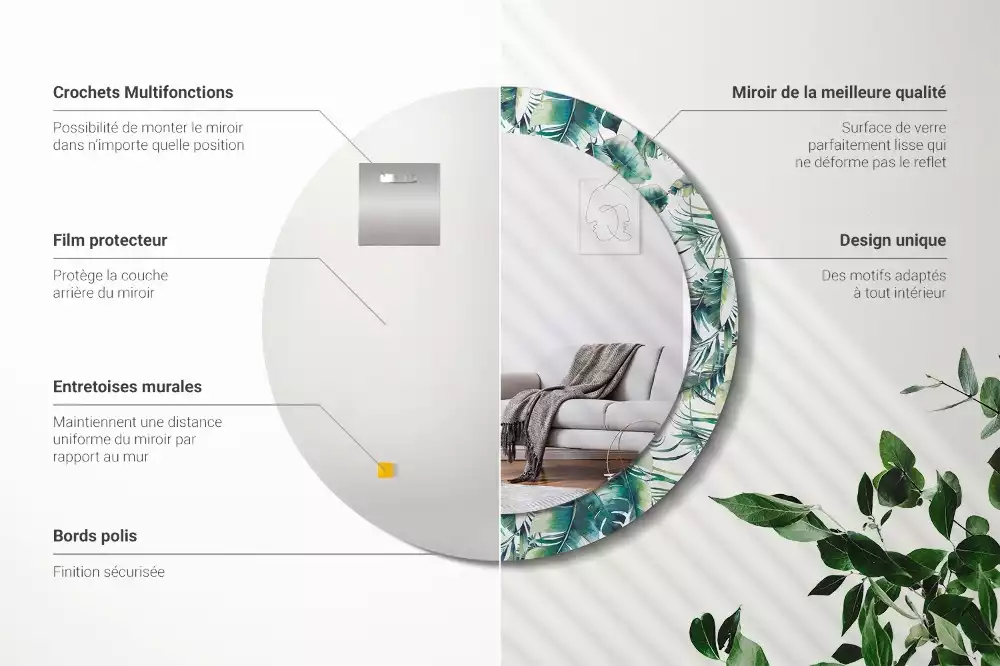 Oglindă cu decor rotundă Frunze