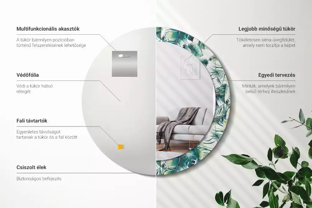 Oglindă cu decor rotundă Frunze