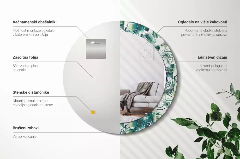 Oglindă cu decor rotundă Frunze