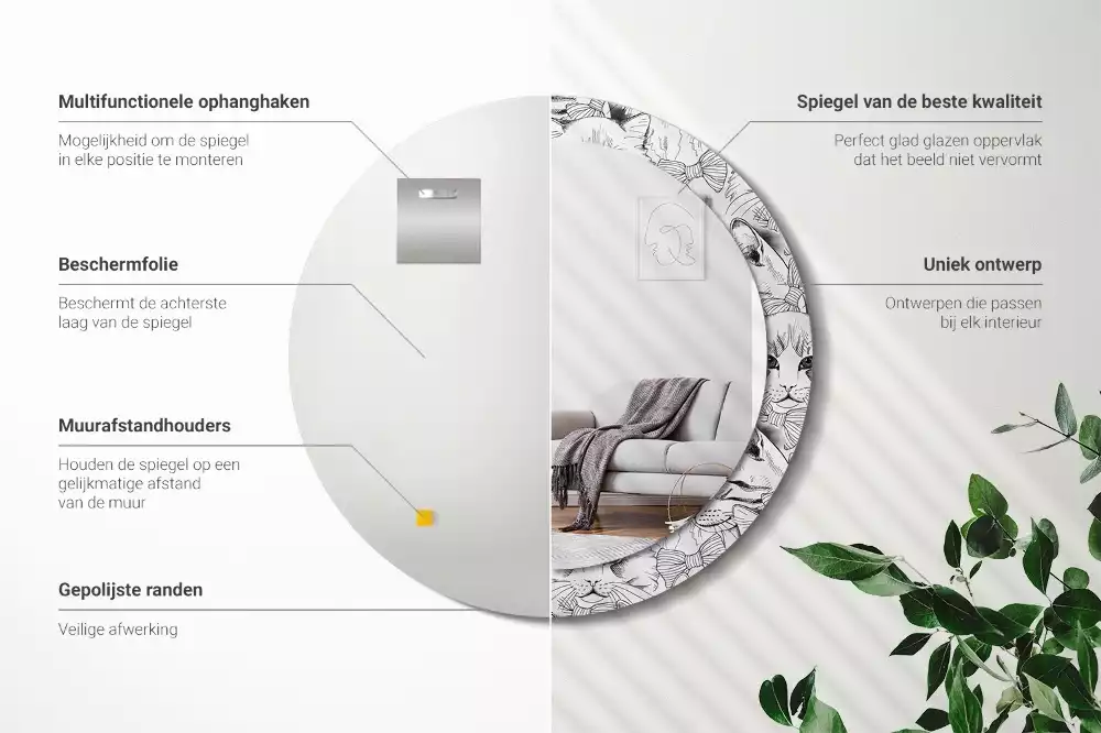 Oglindă rotundă ramă cu imprimeu Pisici