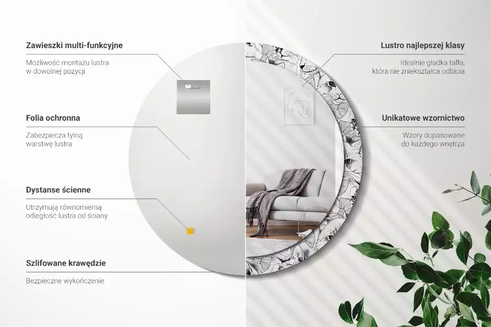 Oglindă rotundă ramă cu imprimeu Pisici