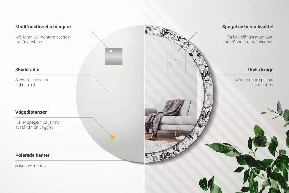 Oglindă rotundă ramă cu imprimeu Pisici