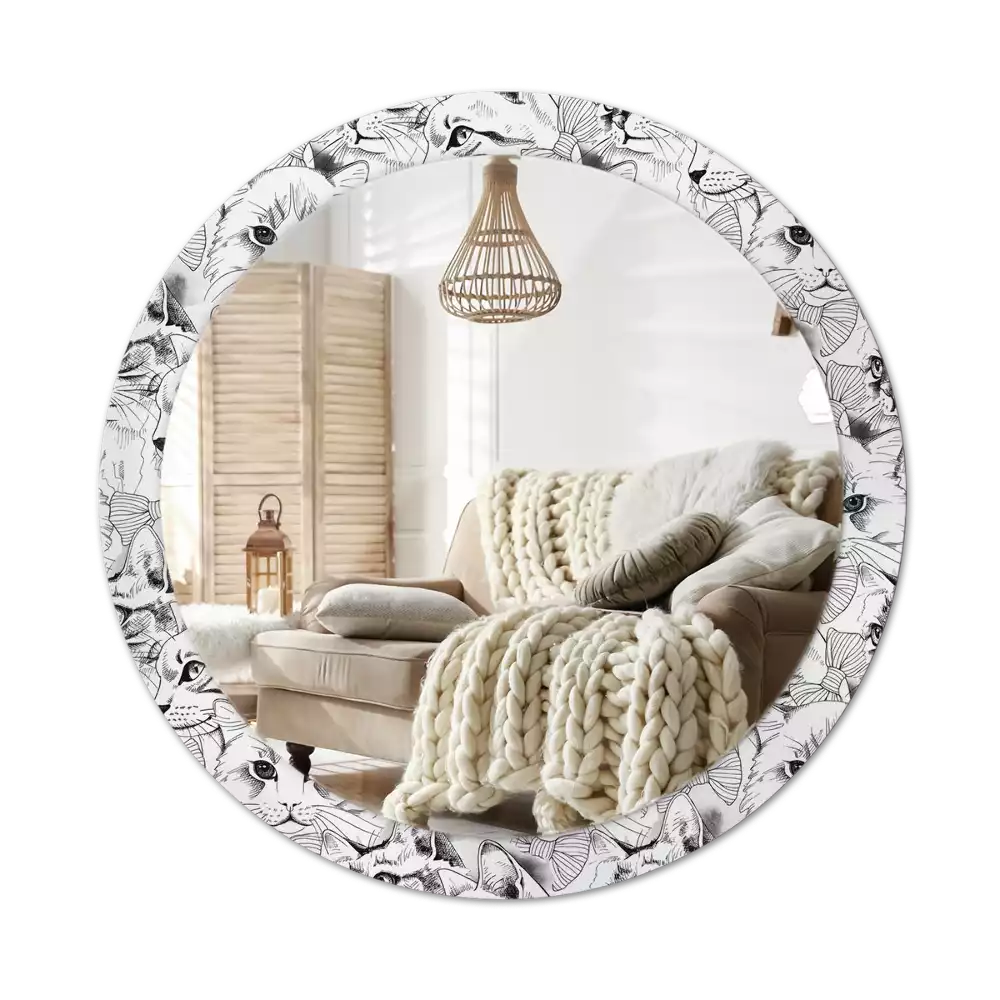 Oglindă rotundă ramă cu imprimeu Pisici