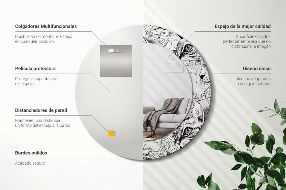 Oglindă rotundă ramă cu imprimeu Pisici