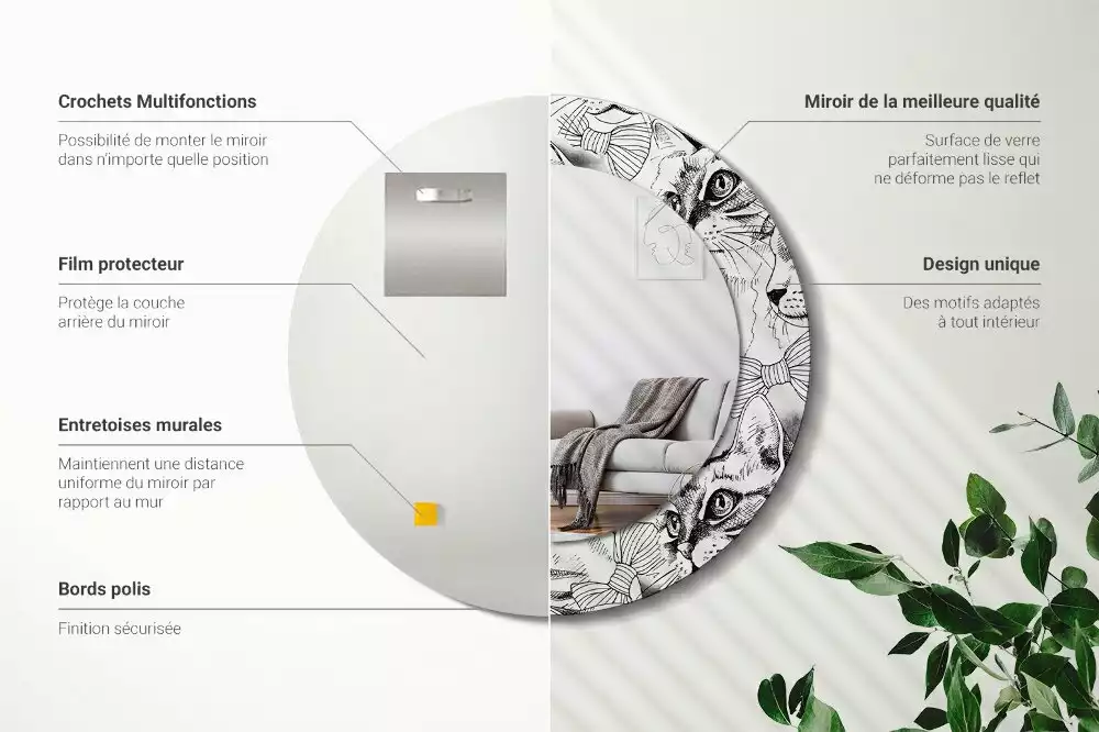 Oglindă rotundă ramă cu imprimeu Pisici