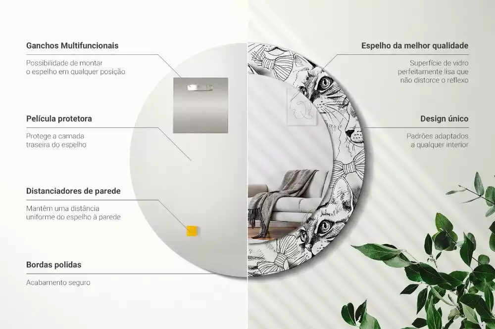 Oglindă rotundă ramă cu imprimeu Pisici