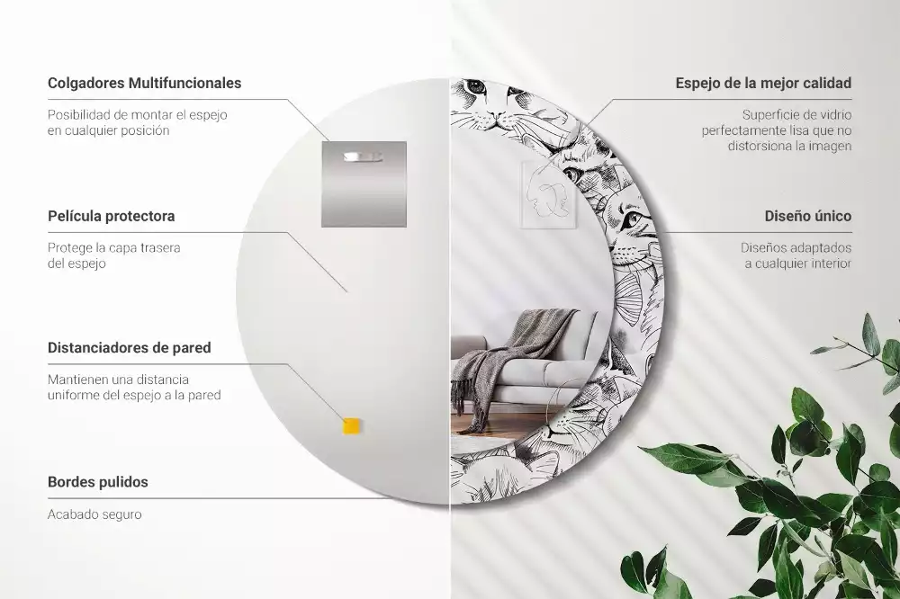 Oglindă rotundă ramă cu imprimeu Pisici