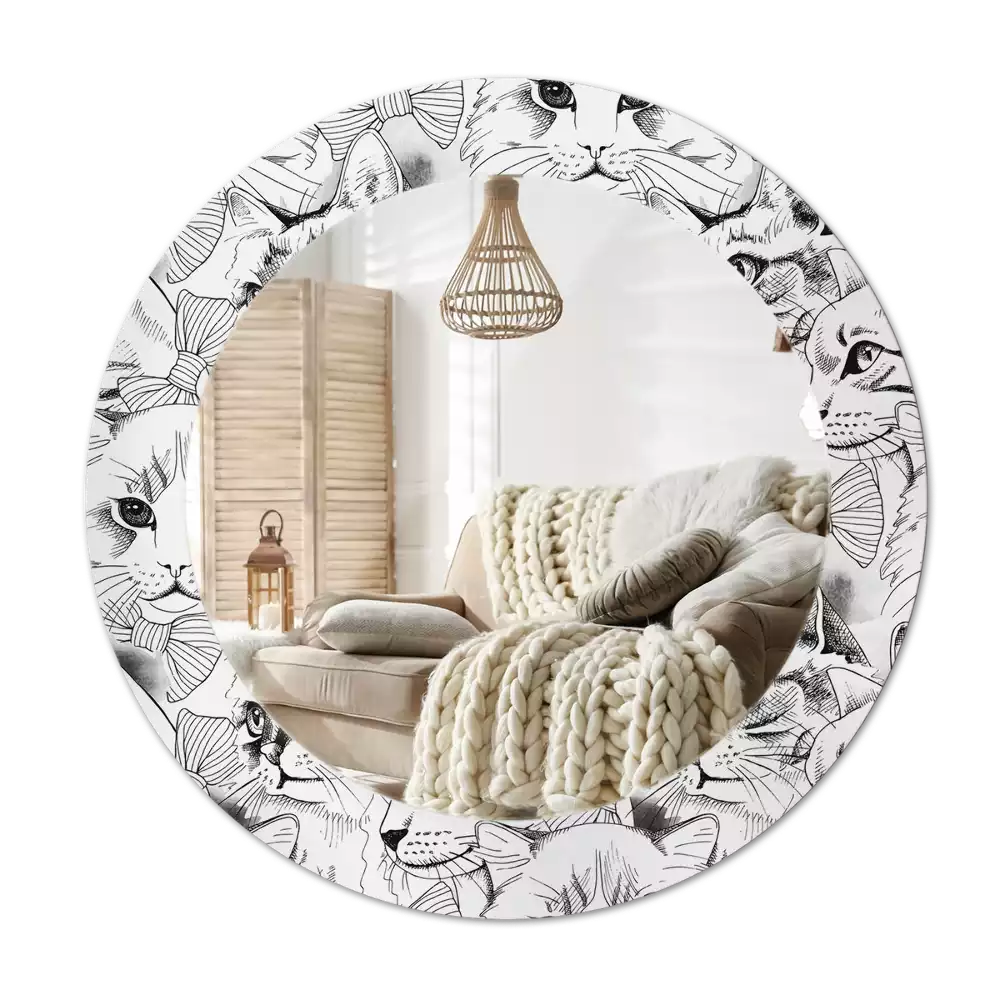 Oglindă rotundă ramă cu imprimeu Pisici