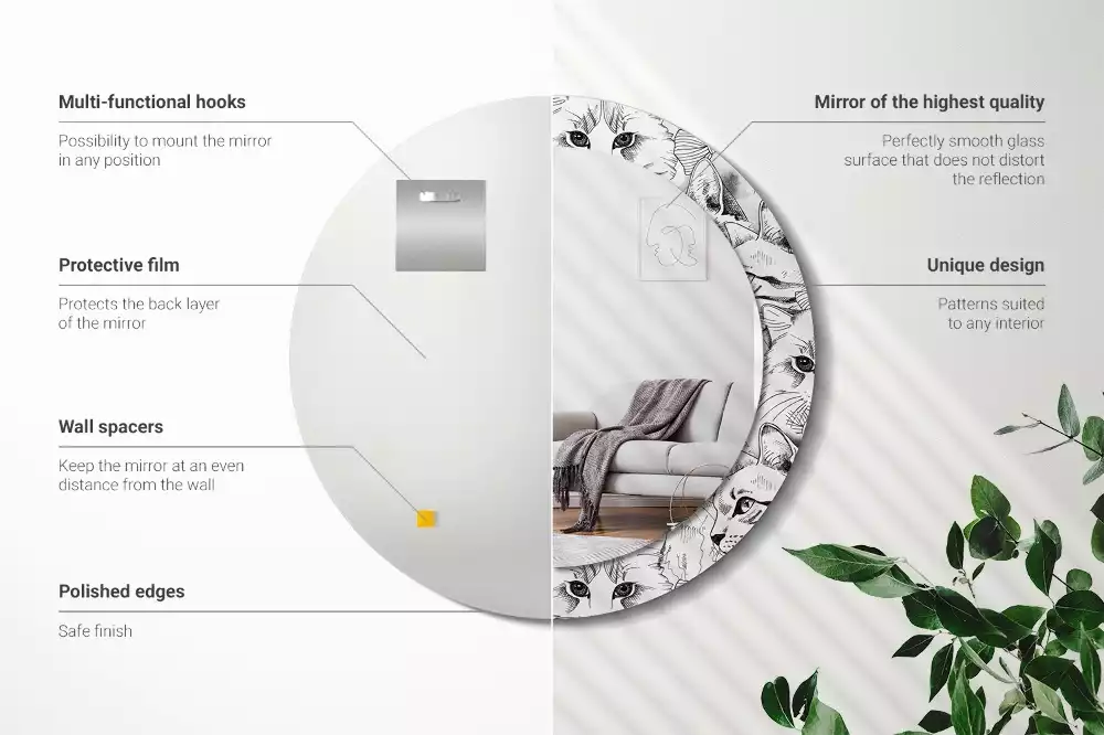 Oglindă rotundă ramă cu imprimeu Pisici