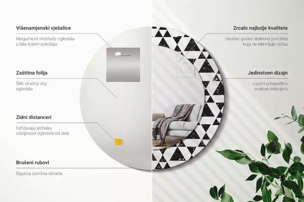 Oglindă rotundă imprimată Geometrie triunghiuri