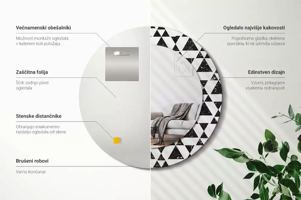 Oglindă rotundă imprimată Geometrie triunghiuri