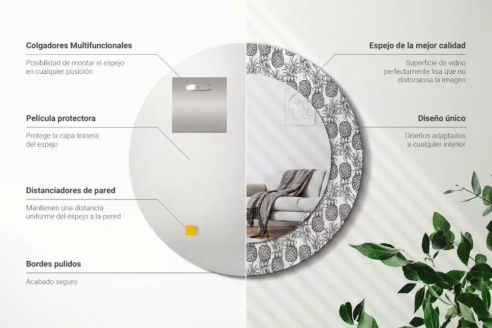 Oglindă rotundă ramă cu imprimeu Ananași