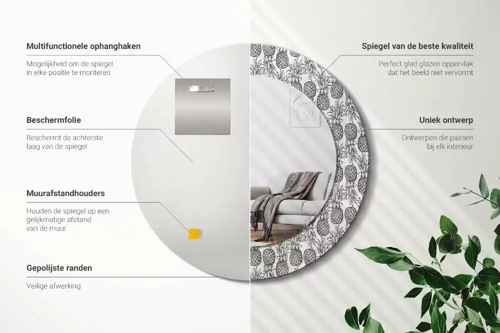 Oglindă rotundă ramă cu imprimeu Ananași