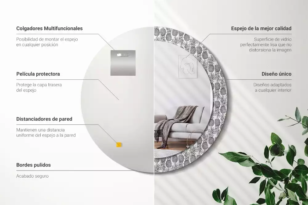 Oglindă rotundă ramă cu imprimeu Ananași