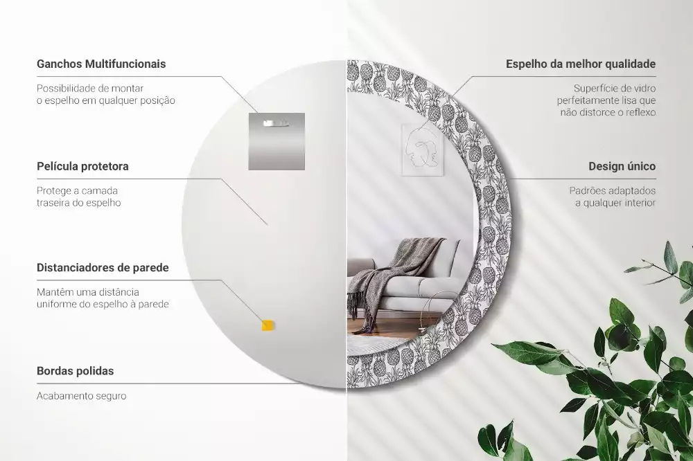 Oglindă rotundă ramă cu imprimeu Ananași