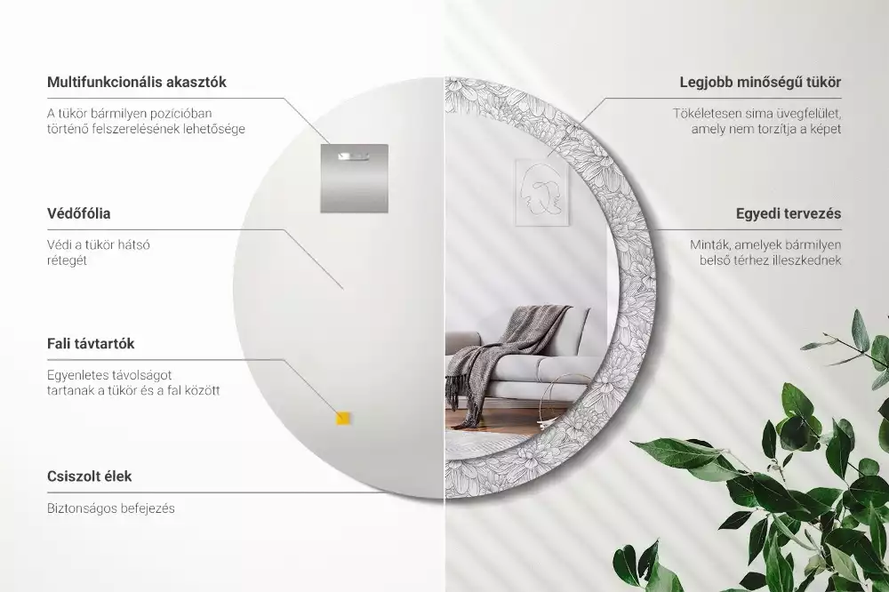 Oglindă rotundă ramă cu imprimeu Flori de lotus