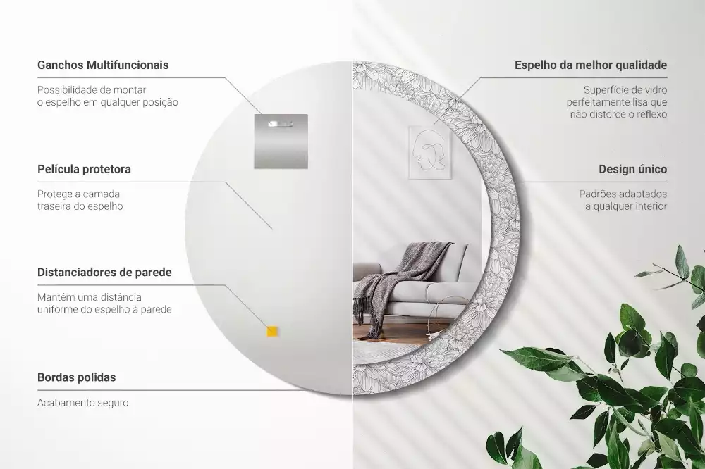 Oglindă rotundă ramă cu imprimeu Flori de lotus