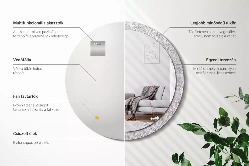 Oglindă rotundă ramă cu imprimeu Flori de lotus