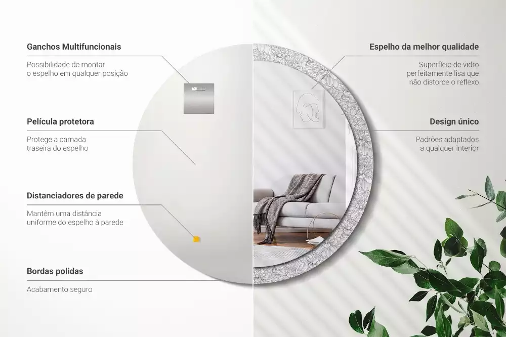 Oglindă rotundă ramă cu imprimeu Flori de lotus