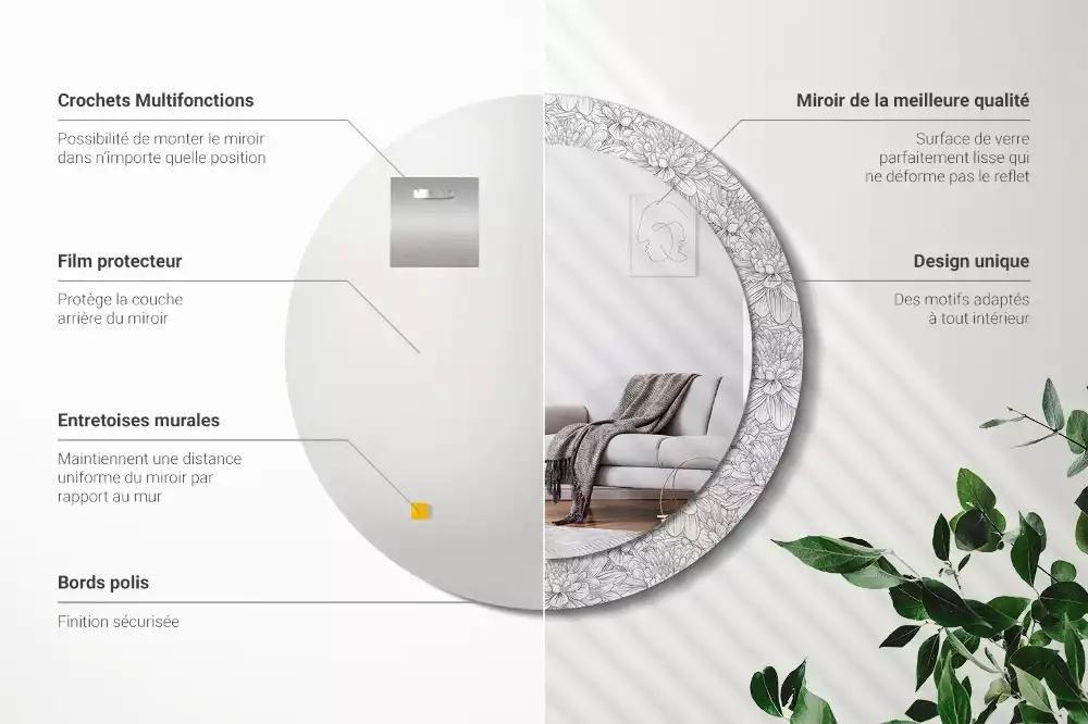 Oglindă rotundă ramă cu imprimeu Flori de lotus