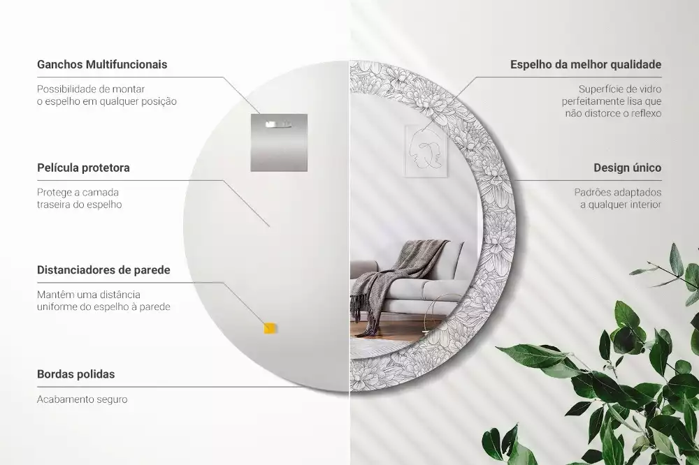 Oglindă rotundă ramă cu imprimeu Flori de lotus