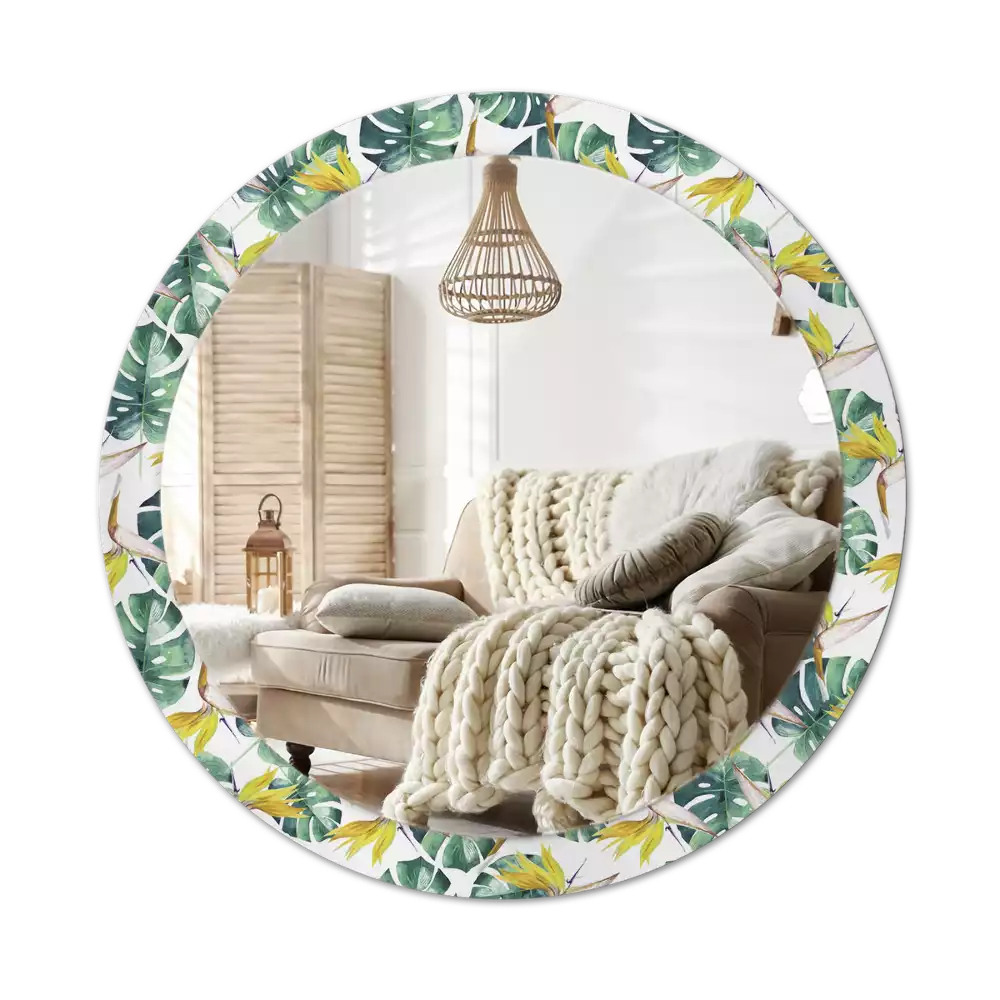 Oglindă rotundă imprimată Frunze tropicale