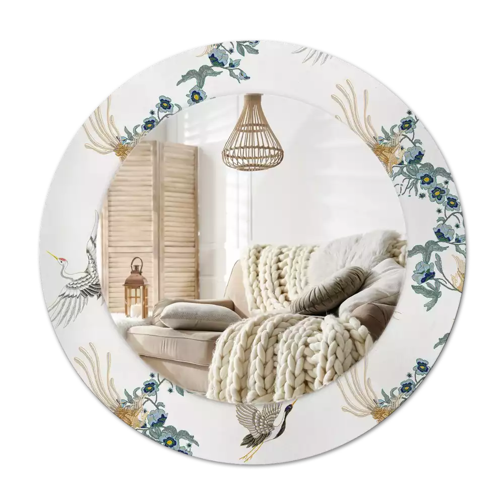 Oglindă cu decor rotundă Păsări chinezești