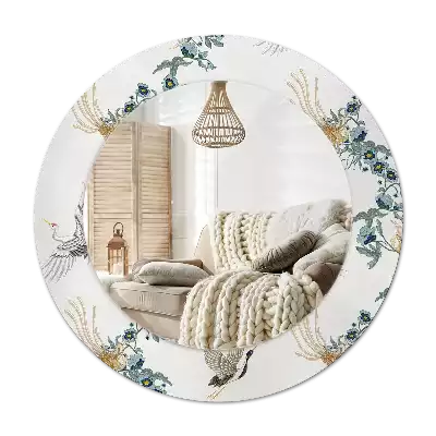 Oglindă cu decor rotundă Păsări chinezești