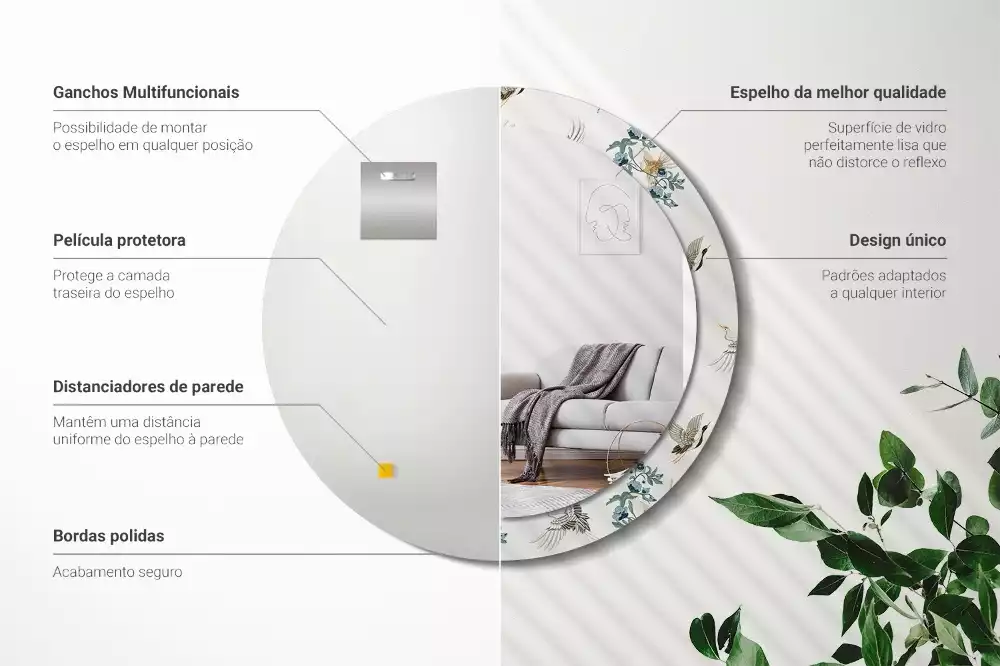 Oglindă cu decor rotundă Păsări chinezești