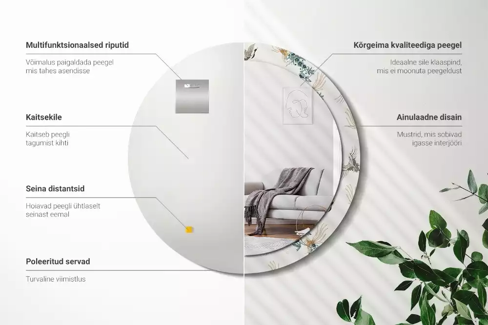 Oglindă cu decor rotundă Păsări chinezești