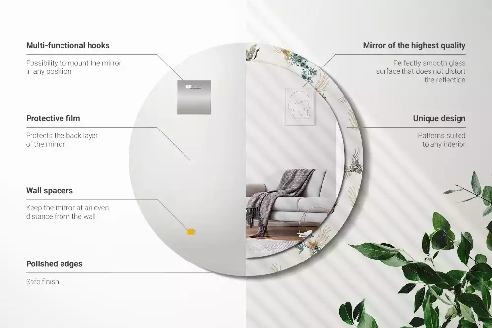 Oglindă cu decor rotundă Păsări chinezești