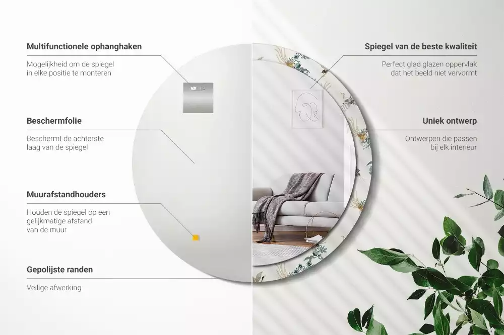 Oglindă cu decor rotundă Păsări chinezești