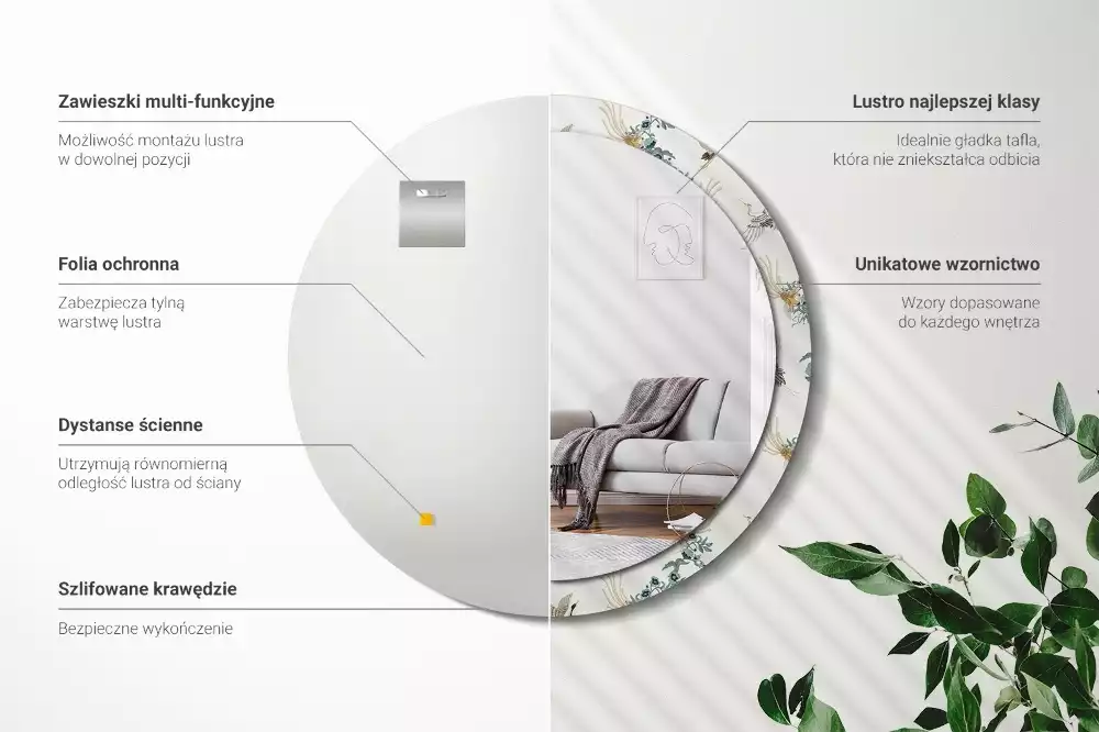 Oglindă cu decor rotundă Păsări chinezești