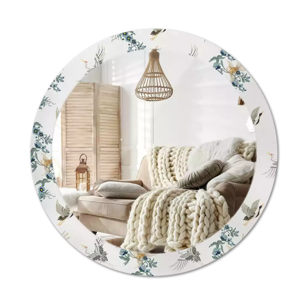 Oglindă cu decor rotundă Păsări chinezești
