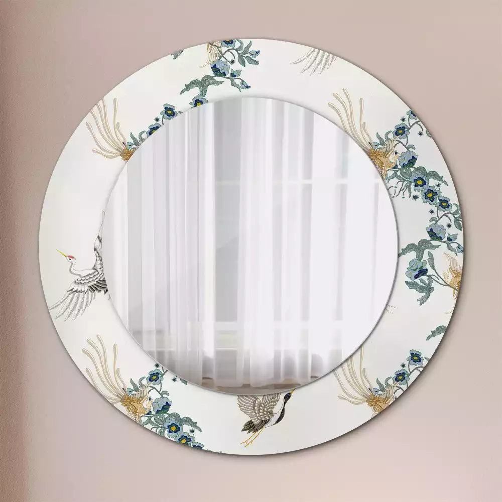 Oglindă cu decor rotundă Păsări chinezești