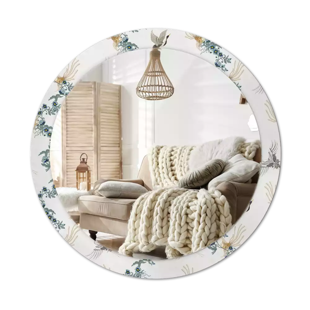 Oglindă cu decor rotundă Păsări chinezești